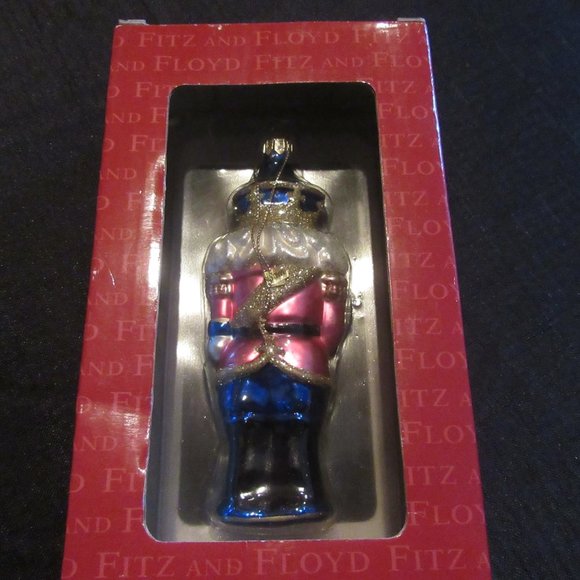 New Vintage Fitz and Floyd Glass Nutcracker Peppermint Ornament in Box - Picture 2 of 4